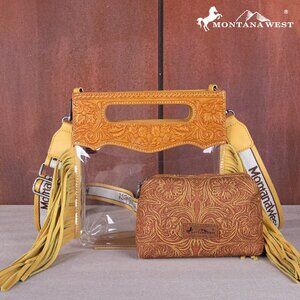 Montana West Western Fringe Stadium Clear Crossbody Bag with Detachable Pouch
